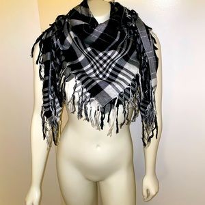 Black, White and Silver Plaid Scarf